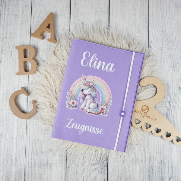 Zeugnismappe Rainbow unicorn Flieder