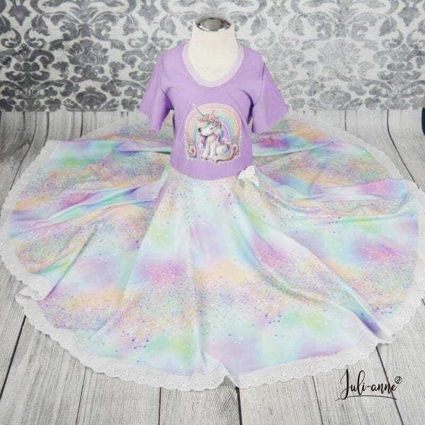 Drehkleid - Lila Bunt Einhorn Regenbogen #Einschulung