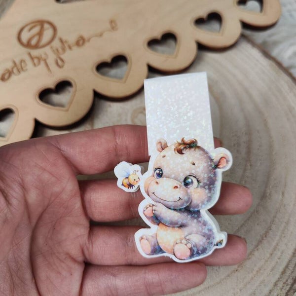 Magnet - Lesezeichen - Nilpferd mit Biene  - personalisierbar