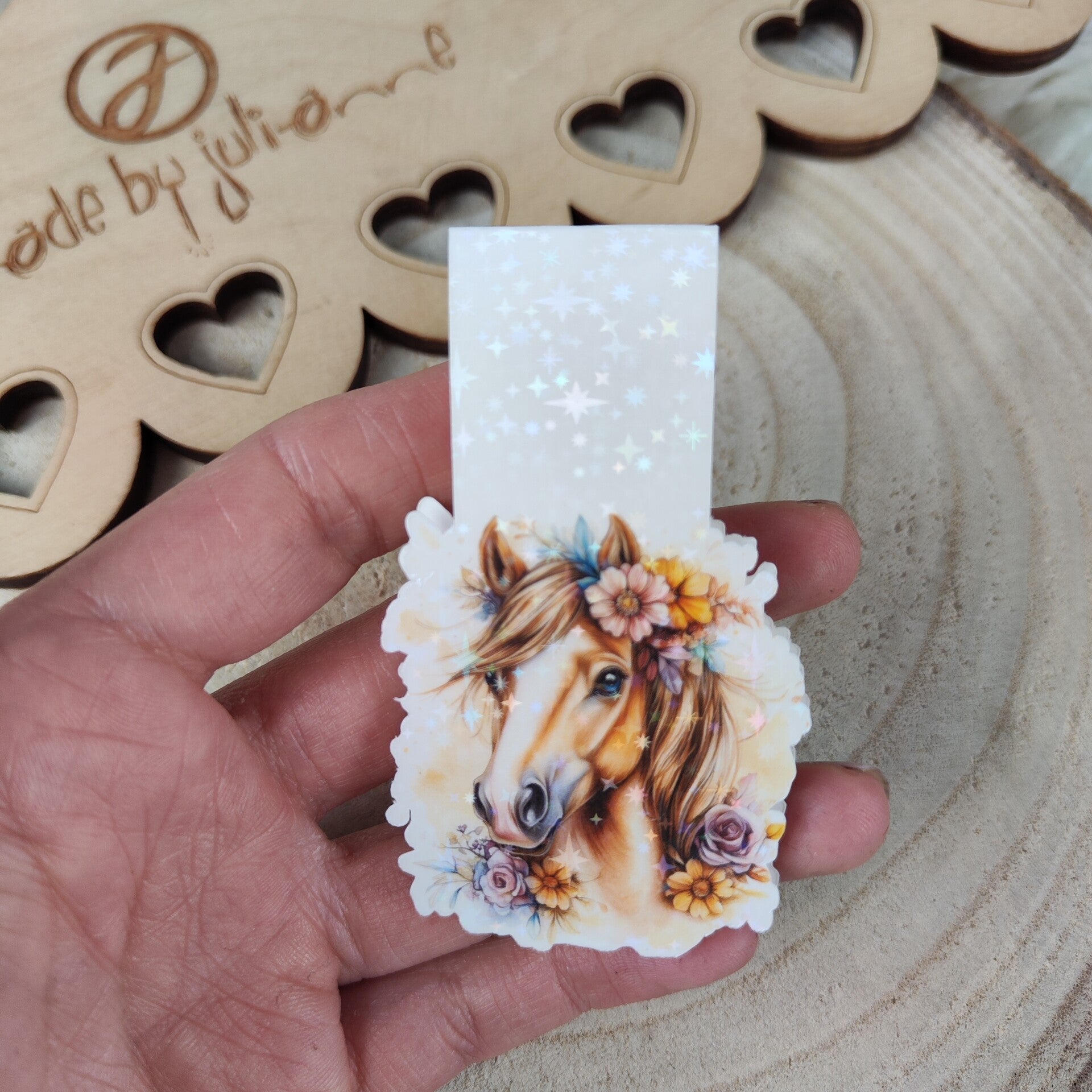 Magnet - Lesezeichen - Blumen Pferd   - personalisierbar