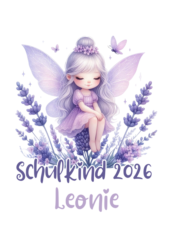 Bügelbild Schulkind Lavendel Fee Name