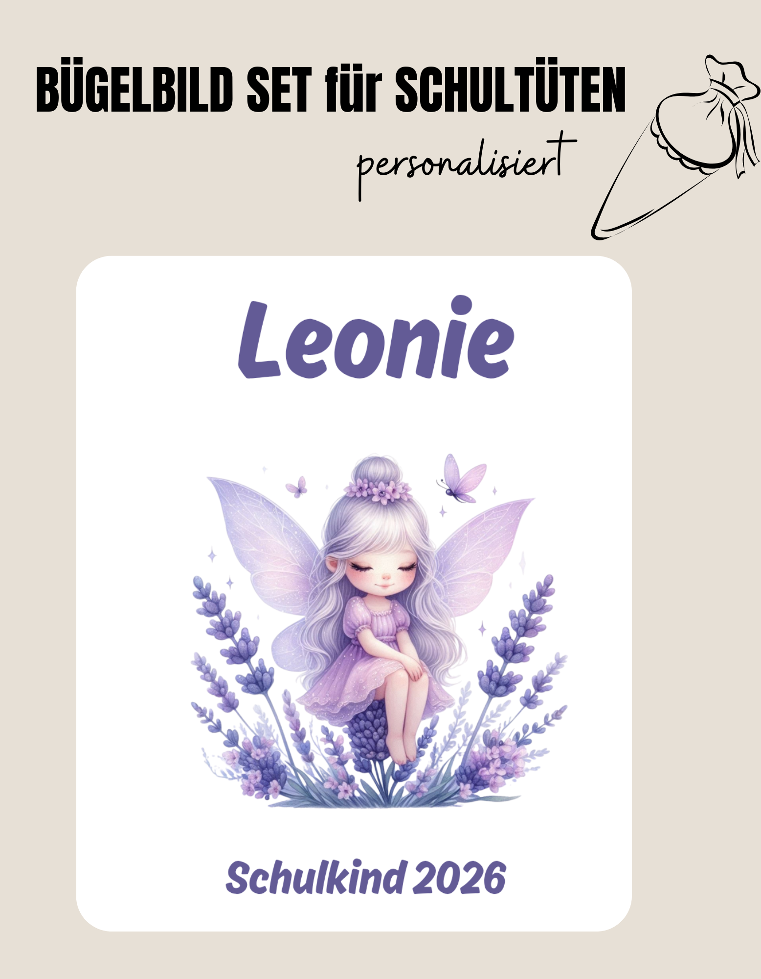 Set für Schultüte *personalisiert* Lavendel Fee