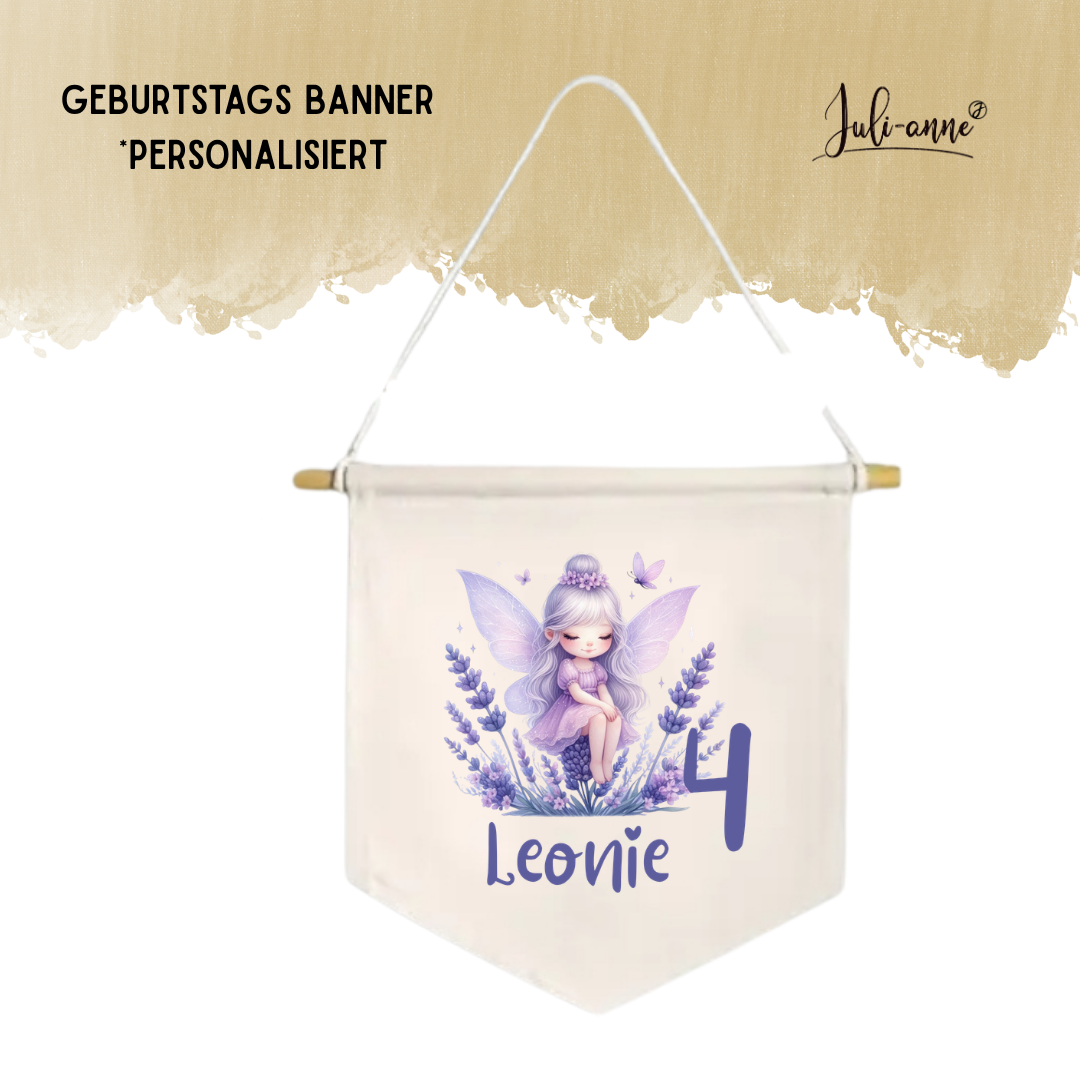 LEINWAND-BANNER Geburtstag *personalisiert - Lavendel Fee 1