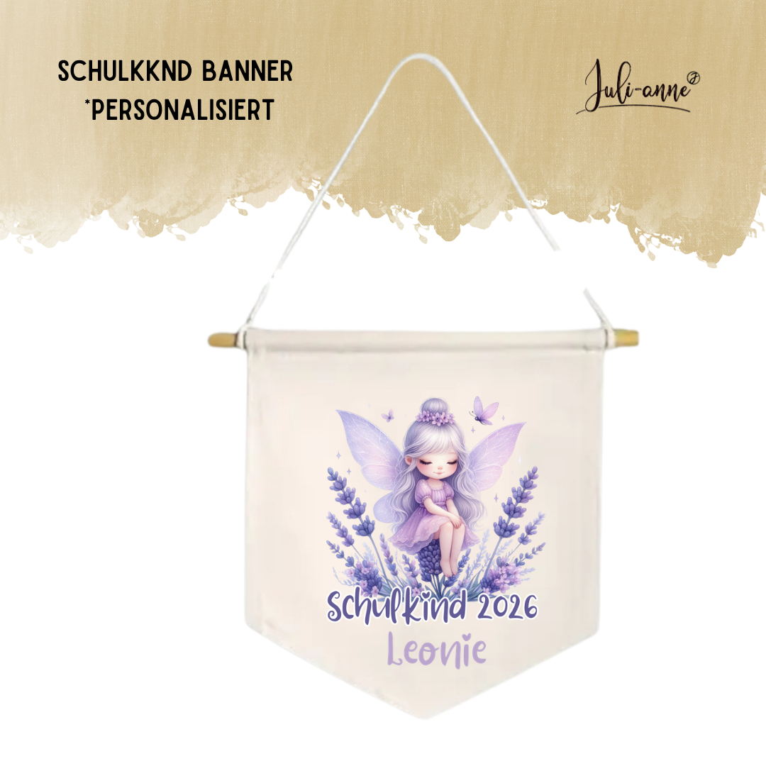 LEINWAND-BANNER Schulkind *personalisiert - Lavendel Fee 1