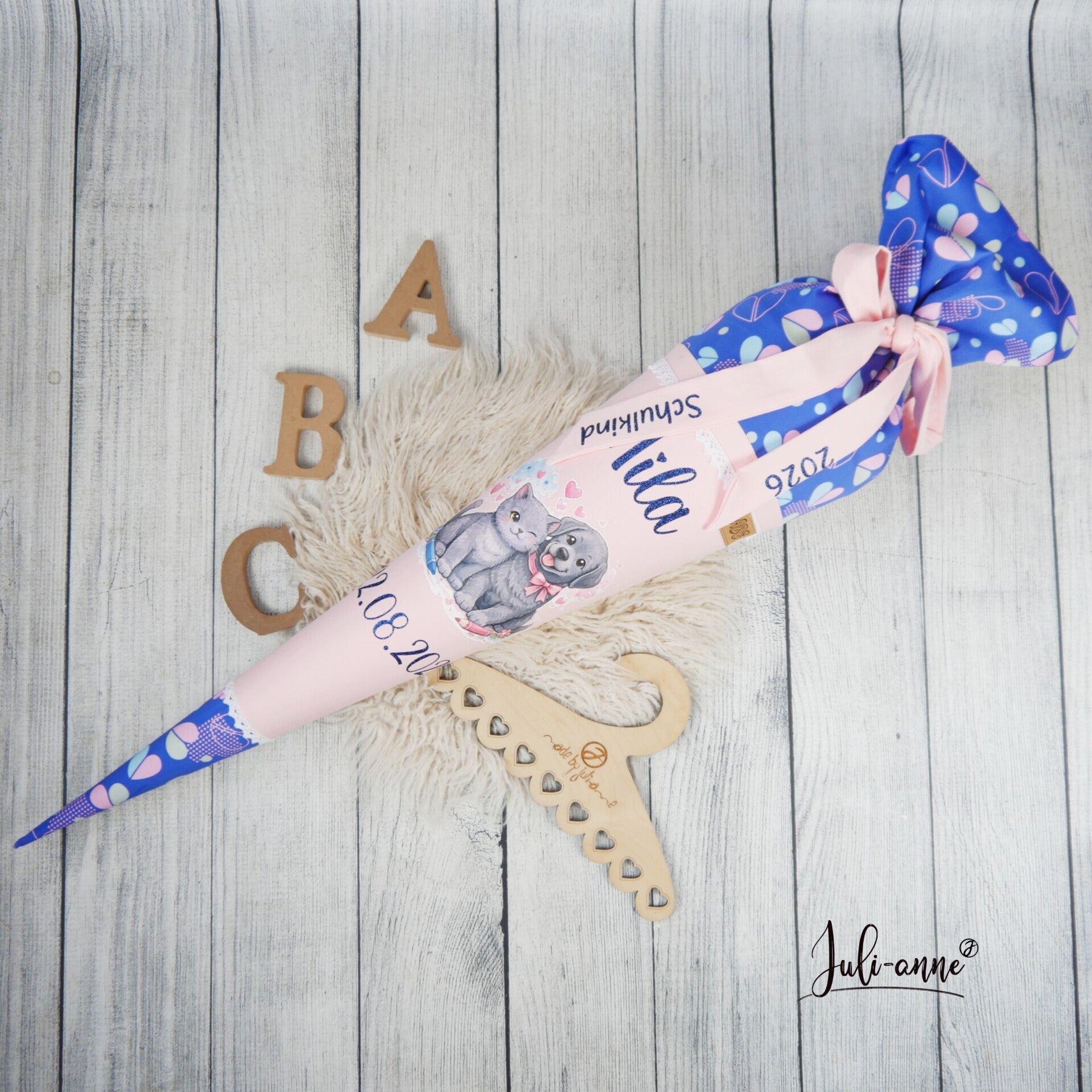 Schultüte Hund & Katze 70cm / 85cm / Geschwister Step by Step Seashell