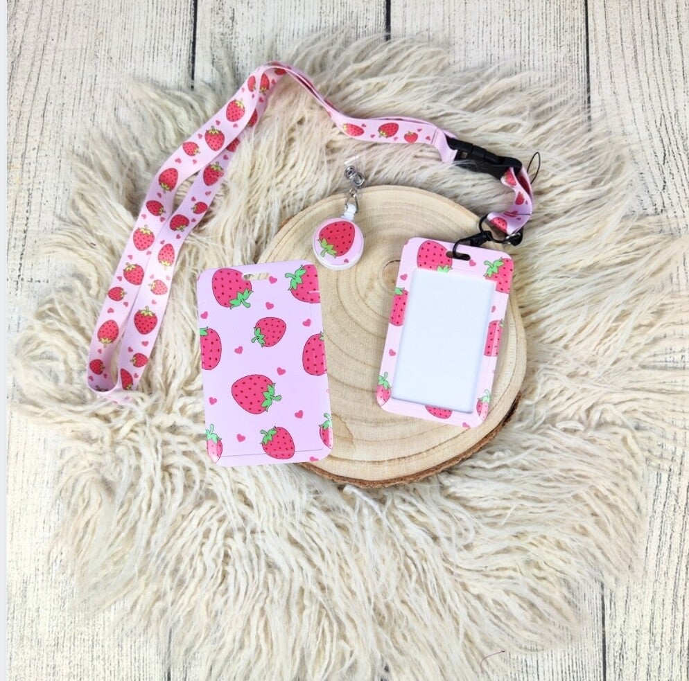 Karten-Hülle für Bus- oder Essenskarte - Erdbeeren Rosa