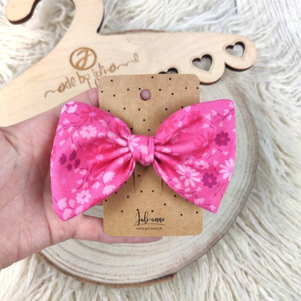 Schleifen Haar-Clip Handmade - Jersey Blümchen Rosa Pink