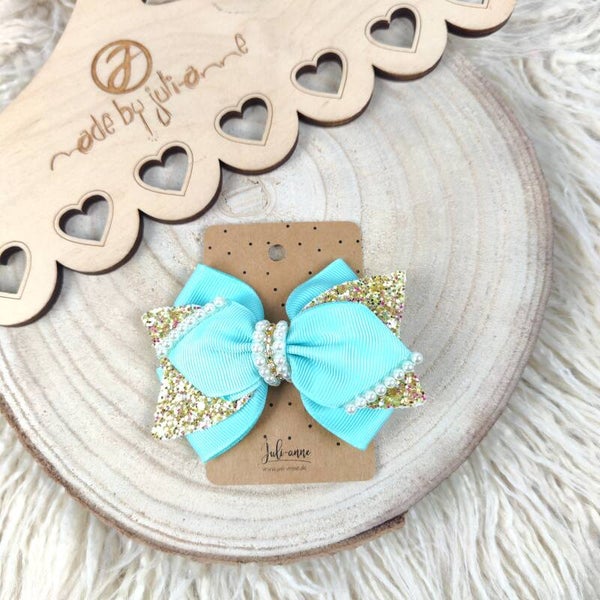 Schleifen Haar-Clip Perlen Mint Gold