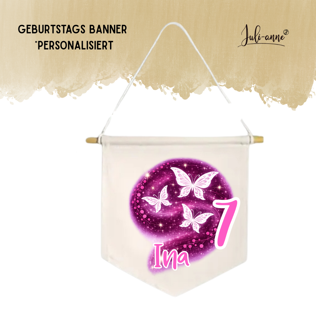 LEINWAND-BANNER Geburtstag *personalisiert - Butterfly Ina