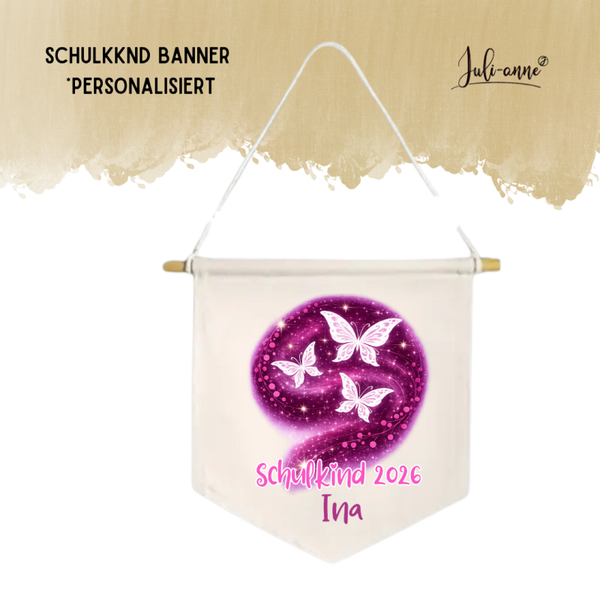 LEINWAND-BANNER Schulkind *personalisiert - Butterfly Ina