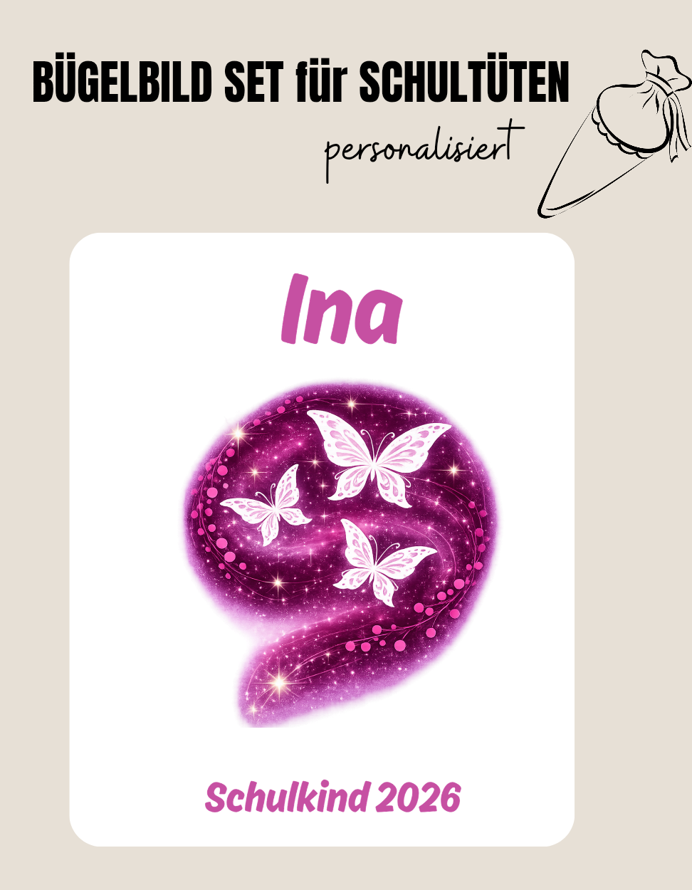 Set für Schultüte *personalisiert* Butterfly Ina
