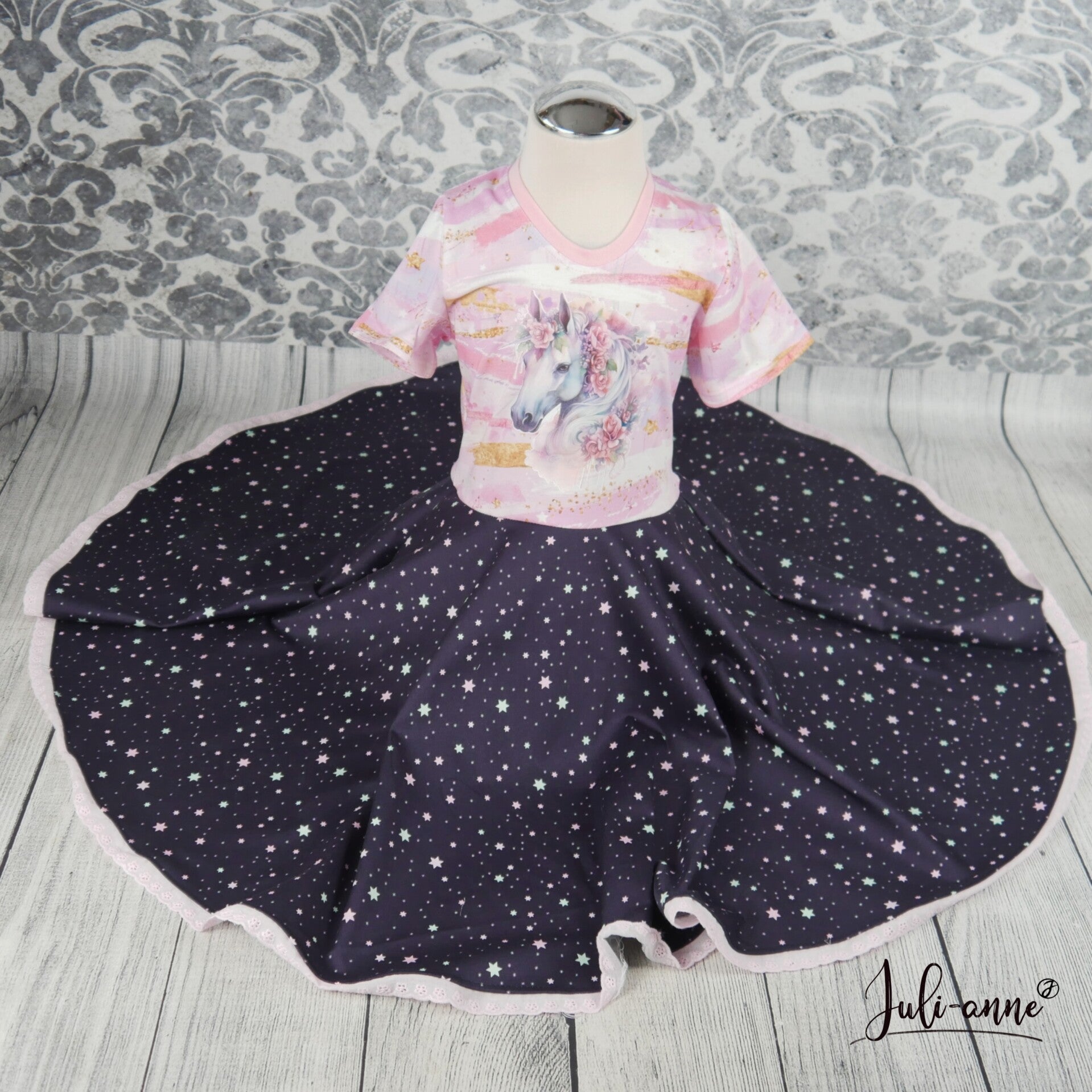 Drehkleid - Einhorn & Sterne #Einschulung School Mood Ella Pony