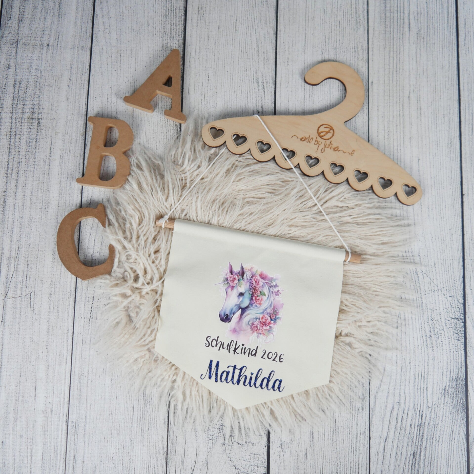 LEINWAND-BANNER Schulkind *personalisiert - Einhorn mit Blumen