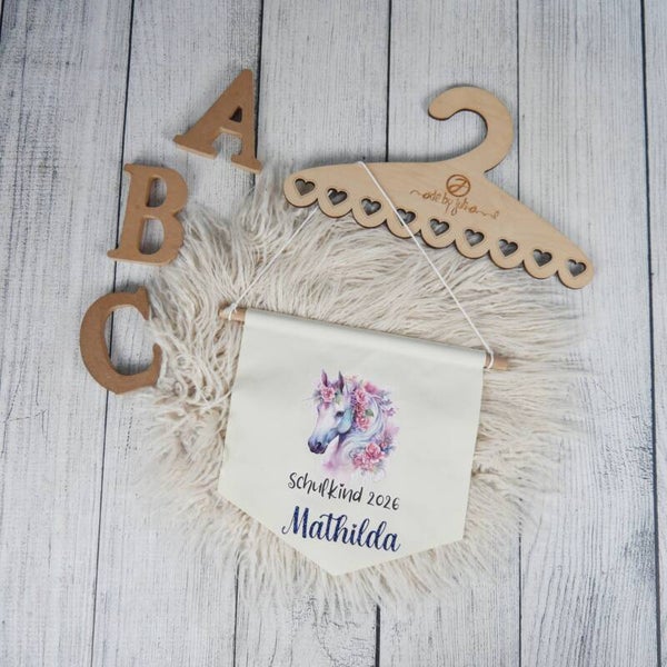 LEINWAND-BANNER Schulkind *personalisiert - Einhorn mit Blumen