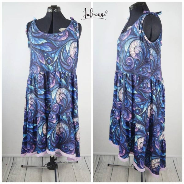 Ladies Ruffle Dress - Stained Glass Blau Lila