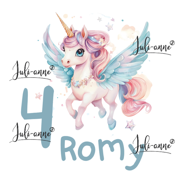 Bügelbild Geburtstag RAINBOW PEGASUS 1 ZAHL & NAME