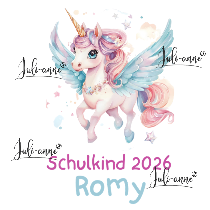 Bügelbild Schulkind RAINBOW PEGASUS 1 mitName