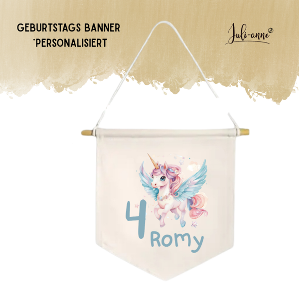 LEINWAND-BANNER Geburtstag *personalisiert - RAINBOW PEGASUS 1