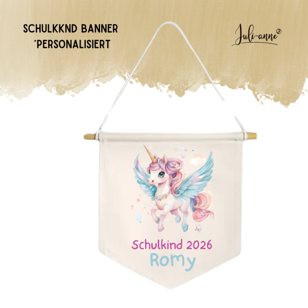 LEINWAND-BANNER Schulkind *personalisiert - RAINBOW PEGASUS 1