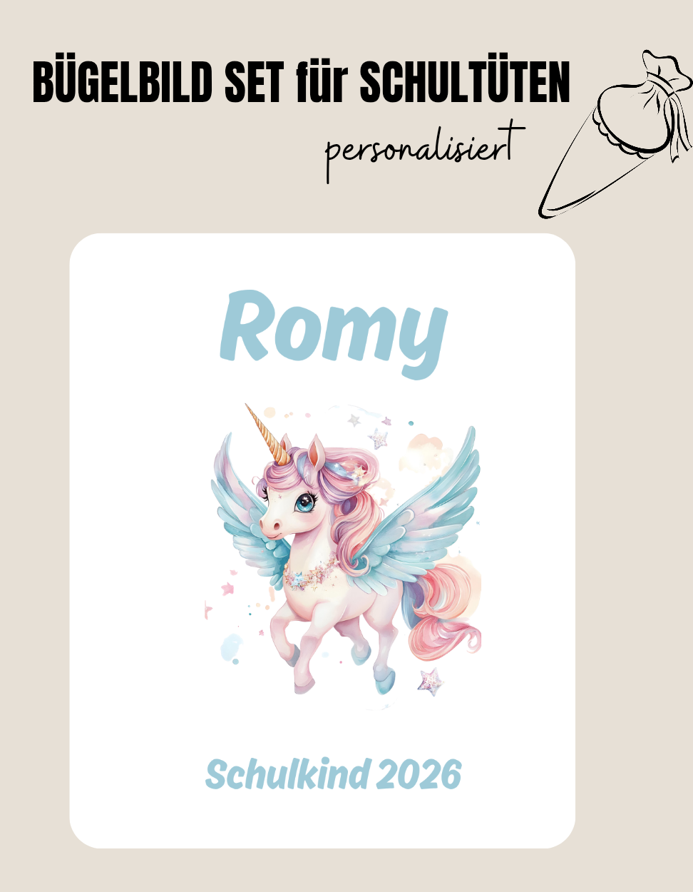 Set für Schultüte *personalisiert* RAINBOW PEGASUS 1