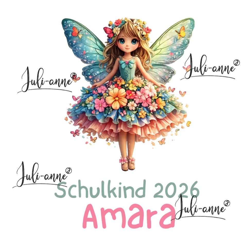Bügelbild Schulkind BLUMENFEE mitName
