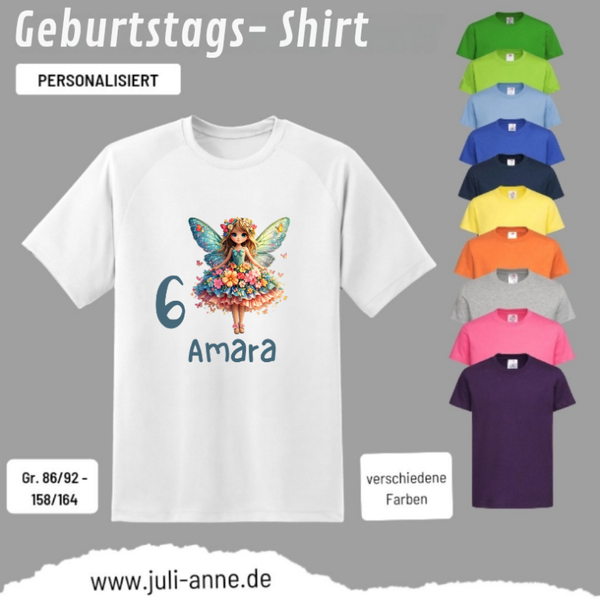 Kinder Basic-Shirt GEBURTSTAG personalisiert Zahl & Name BLUMENFEE