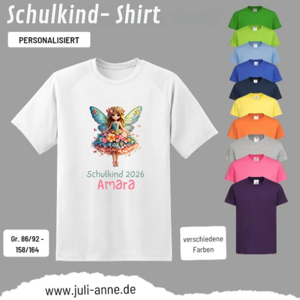 Kinder Basic-Shirt SCHULKIND personalisiert Zahl Name NINJA