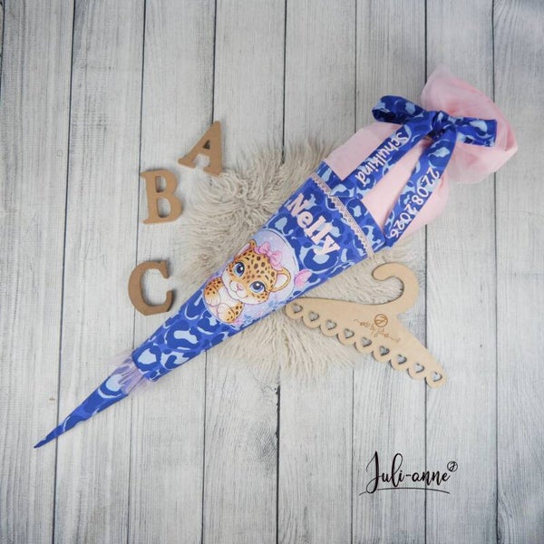 Schultüte Leopard Leo Blau Rosa  70cm / 85cm / Geschwister Beckmann Cheeta