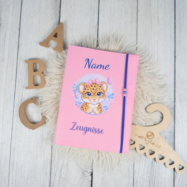 Zeugnismappe Leopard cheeta Rosa