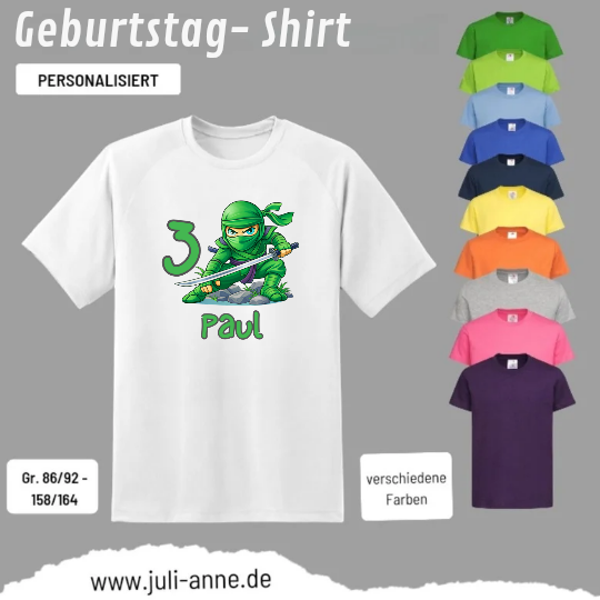 Kinder Basic-Shirt GEBURTSTAG personalisiert Zahl & Name Ninja