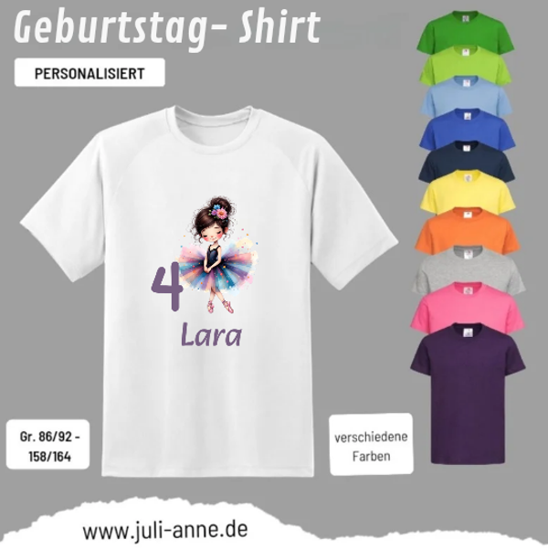 Kinder Basic-Shirt GEBURTSTAG personalisiert Zahl & Name Ballettmädchen