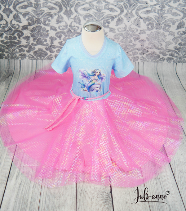 Drehkleid -  Meerjungfrau & Delfin Hellblau Pink Tüll
