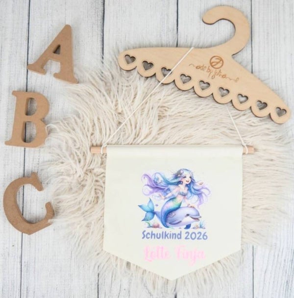 LEINWAND-BANNER Schulkind *personalisiert - MEERJUNGFRAU & DELFIN