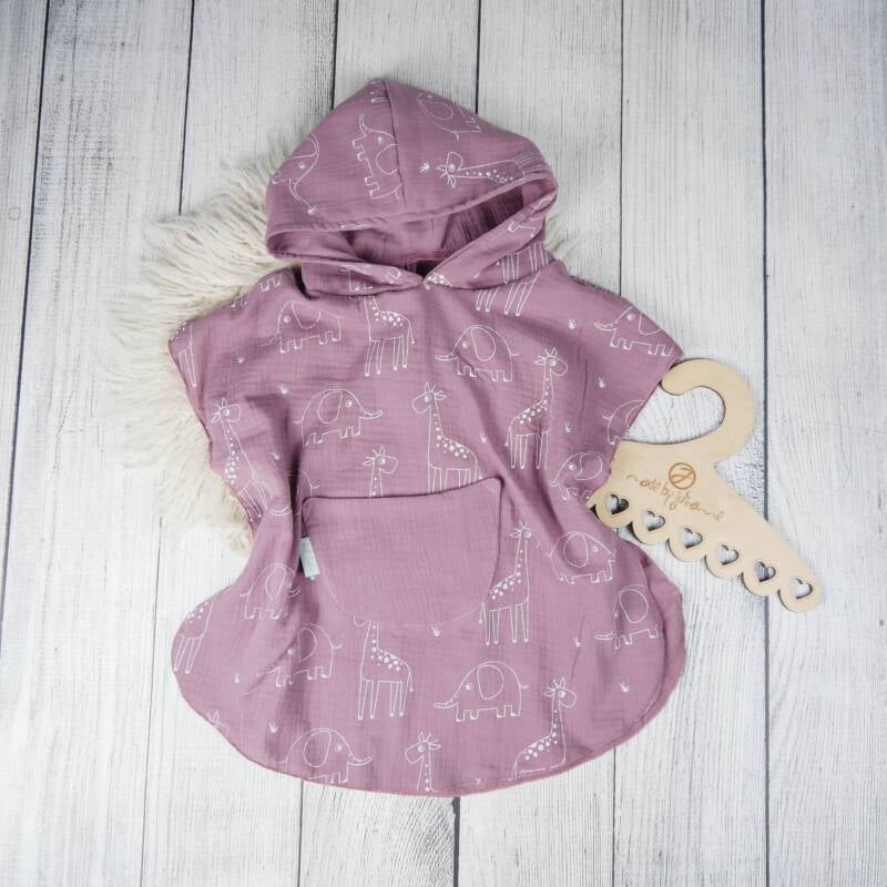 98/104 Musselin Bade-Poncho Wildtiere Altrosa