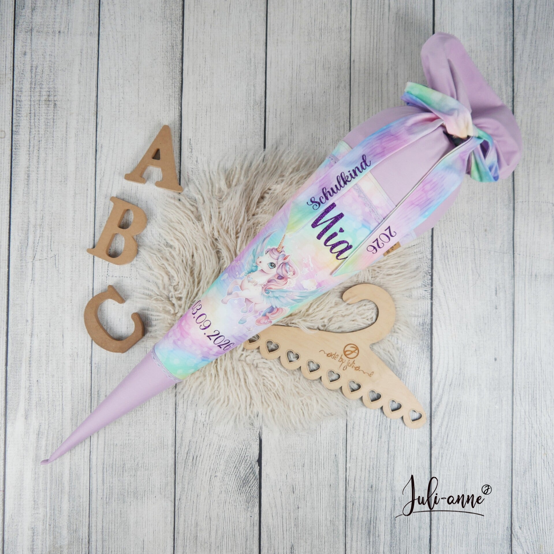 Schultüte Bunt Flieder Rainbow Pegasus Regenbogen  70cm / 85cm / Geschwister