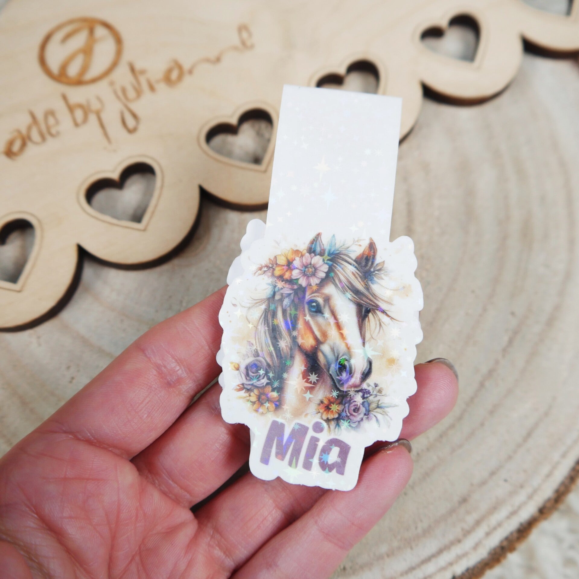 Magnet - Lesezeichen - Blumen Pferd   - personalisierbar