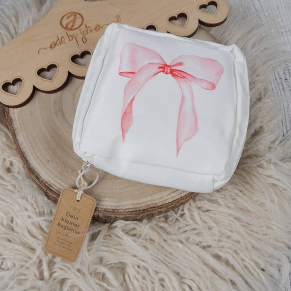 Mini Kosmetik & erste Perioden Täschchen für Mädchen - SCHLEIFE ROSA WEISS