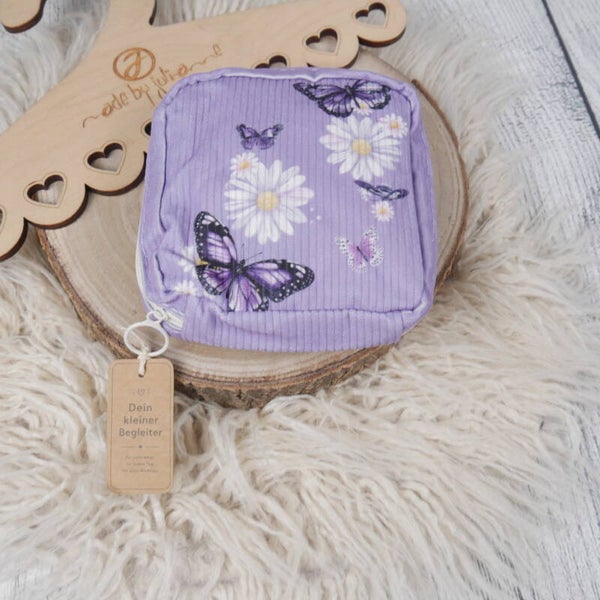 Mini Kosmetik & erste Perioden Täschchen für Mädchen - SCHMETTERLINGE FLIEDER
