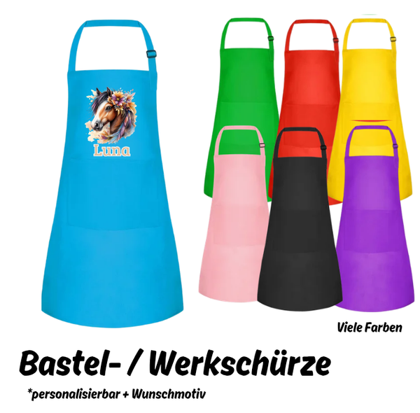 Werk-/Bastelschürze - personalisiert - Boho Pferd