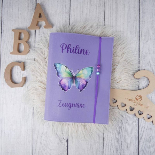 Zeugnismappe Schmetterling Bunt Flieder