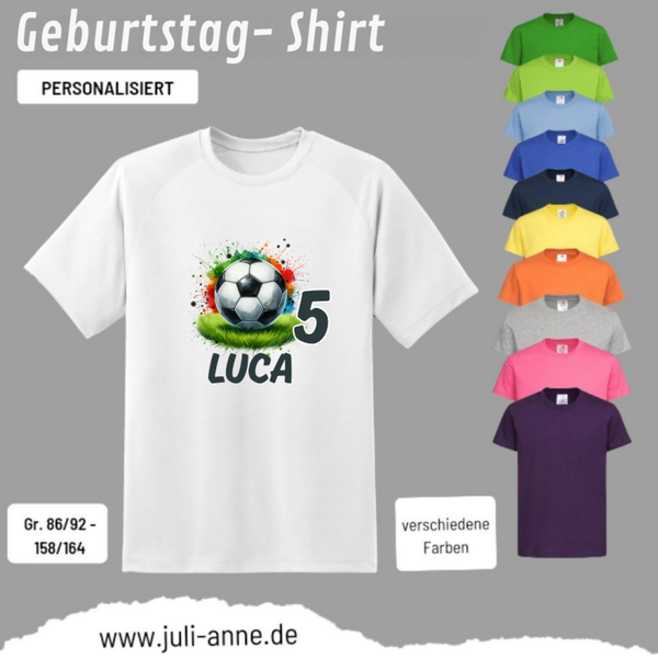 Kinder Basic-Shirt GEBURTSTAG personalisiert Zahl & Name FUSSBALL