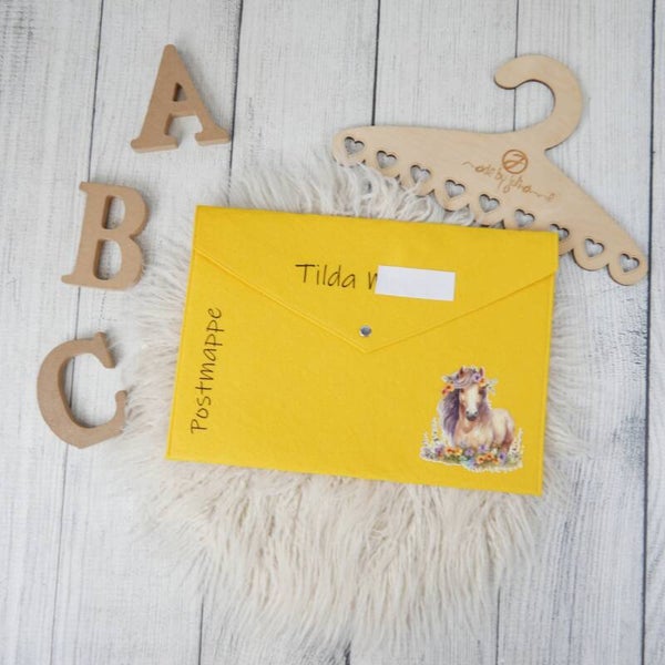 POSTMAPPE GELB - Aquarell Pferd 4 -  personalisiert