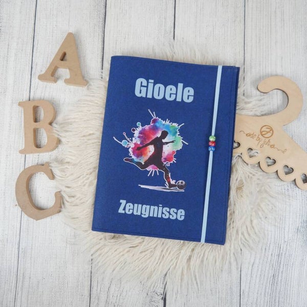 Zeugnismappe Fussballer Rauchblau