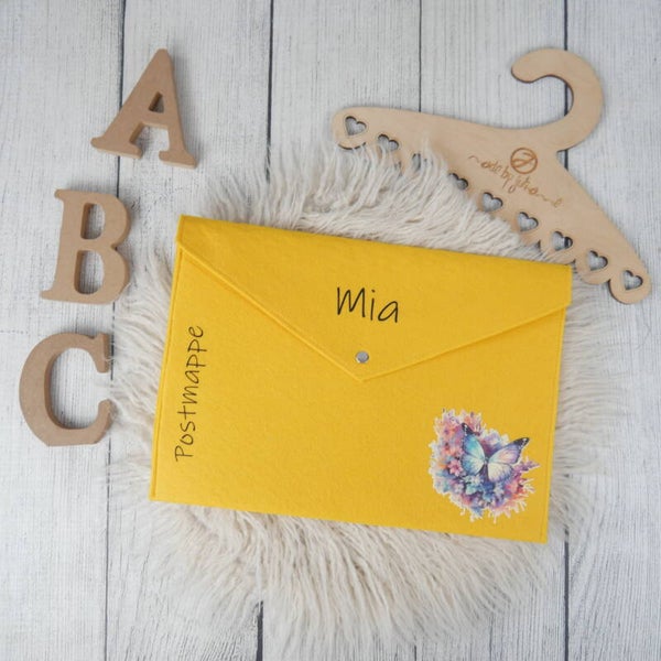 POSTMAPPE GELB - Flower Butterfly -  personalisiert