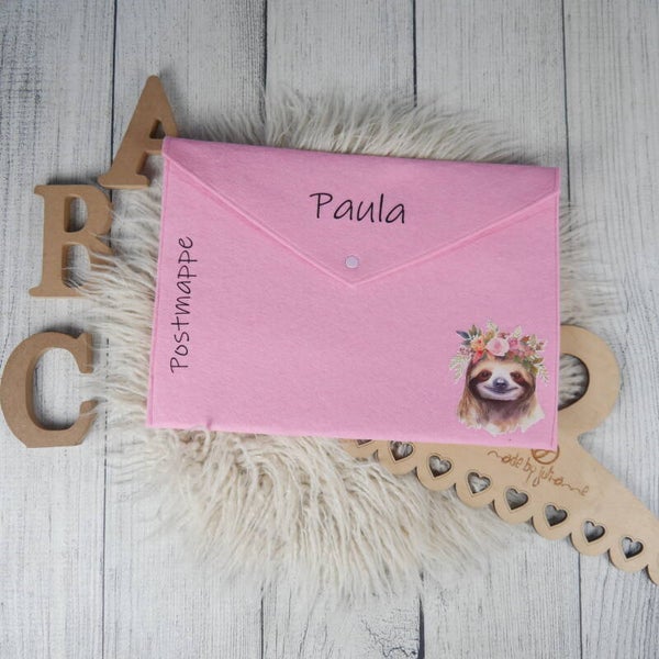 POSTMAPPE ROSA - Wild Animals Faultier - personalisiert