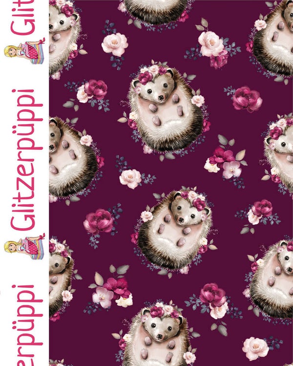 Sommersweat GLITZERPÜPPI Herbst Igel auf Bordeaux