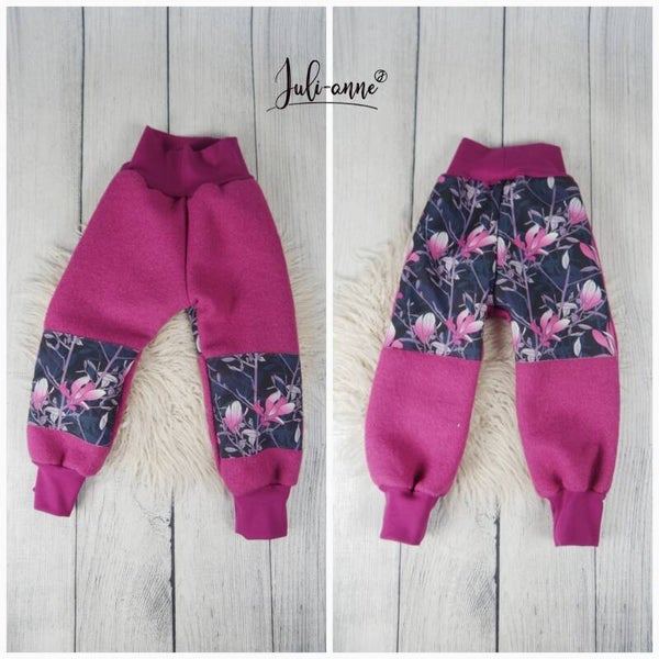 86/92 Walk-Hose Pink mit Softshell Verstärkung Blumen
