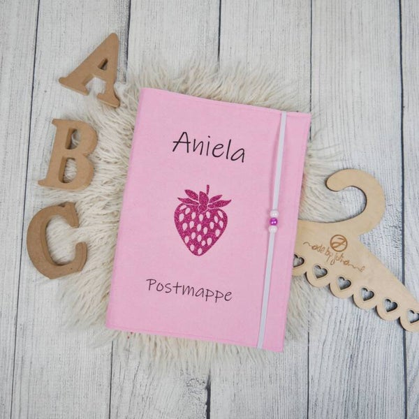 POSTMAPPE ROSA - Glitzer Erdbeere - personalisiert