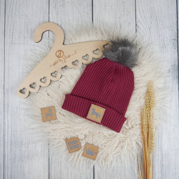 KU 54-59 Hipster Beanie Grobstrick Bordeaux - Klett Wunschlabel