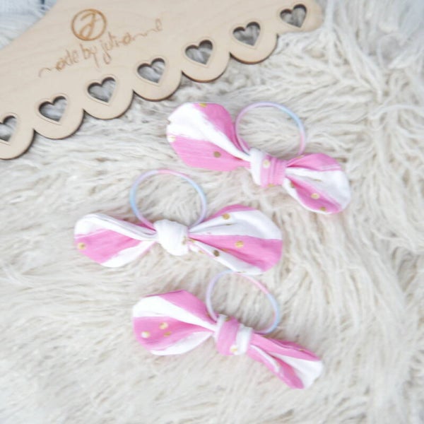 Schleifen Haargummi Pink Glitter Stripes